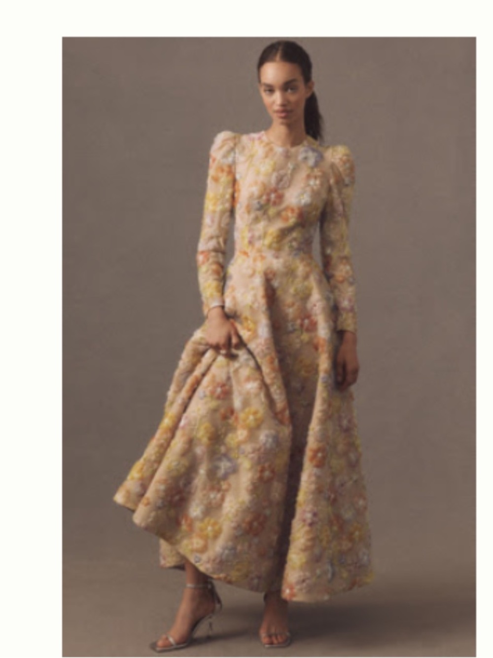 HELSI TESSA LONG-SLEEVE APPLIQUÉ A-LINE MAXI DRESS